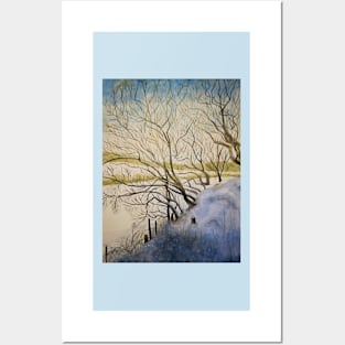 Trees in winter landscape watercolour painting Posters and Art